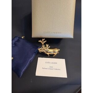 Estee Lauder 2005 Pleasures Prancing Reindeer Solid Perfume Compact With Box